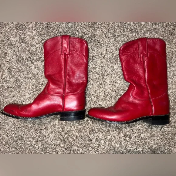 Vintage Bermans Red Leather Skirt Top Cowboy Boots Set Small 6 J. Chrisholm